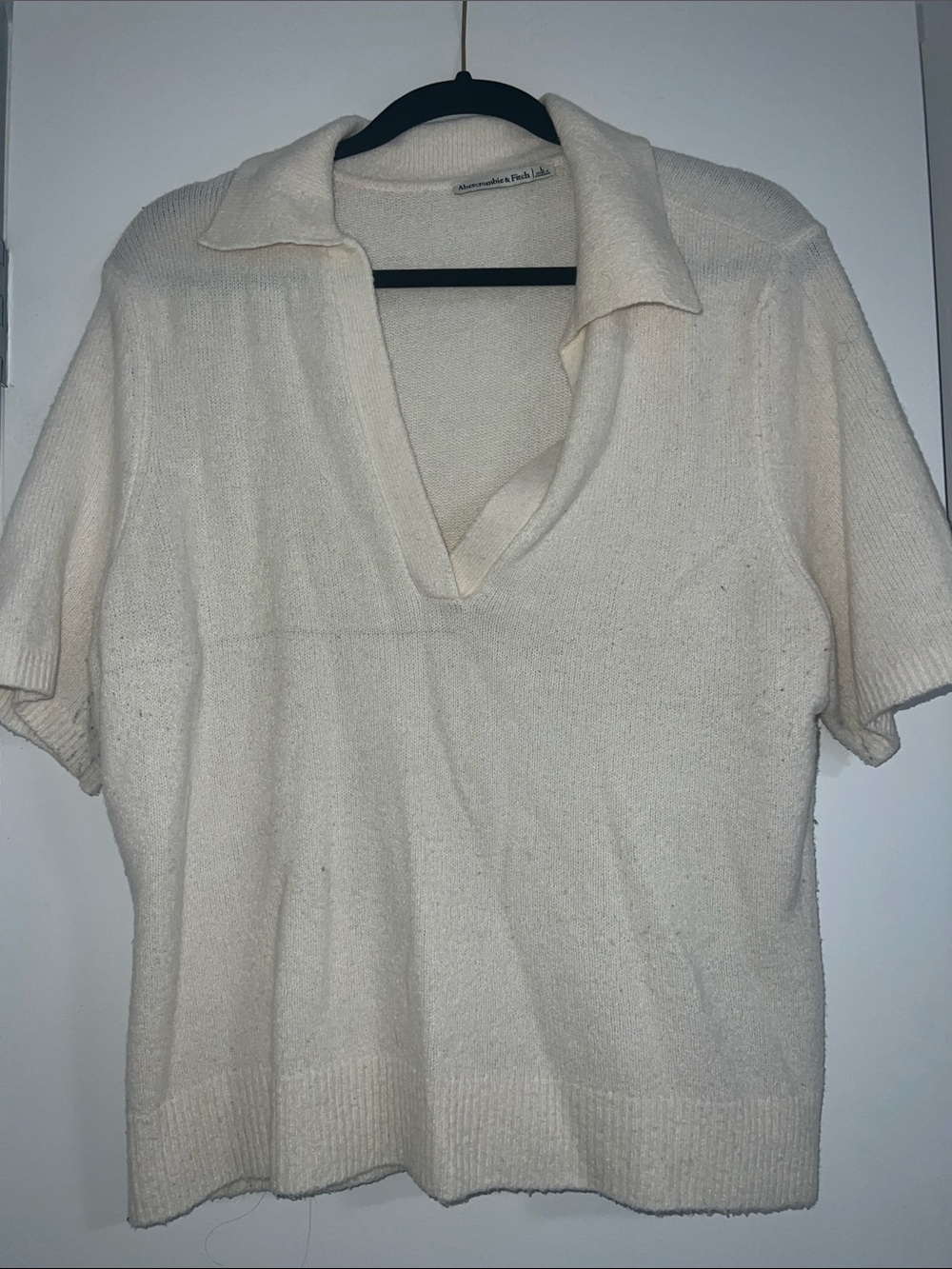 Abercrombie & Fitch Cream V-Neck Short Sleeve Polo Sweater